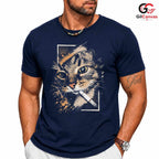 Artistic Cool Cat T-Shirt Men Women Casual Wear Feline Style Graphic Apparel