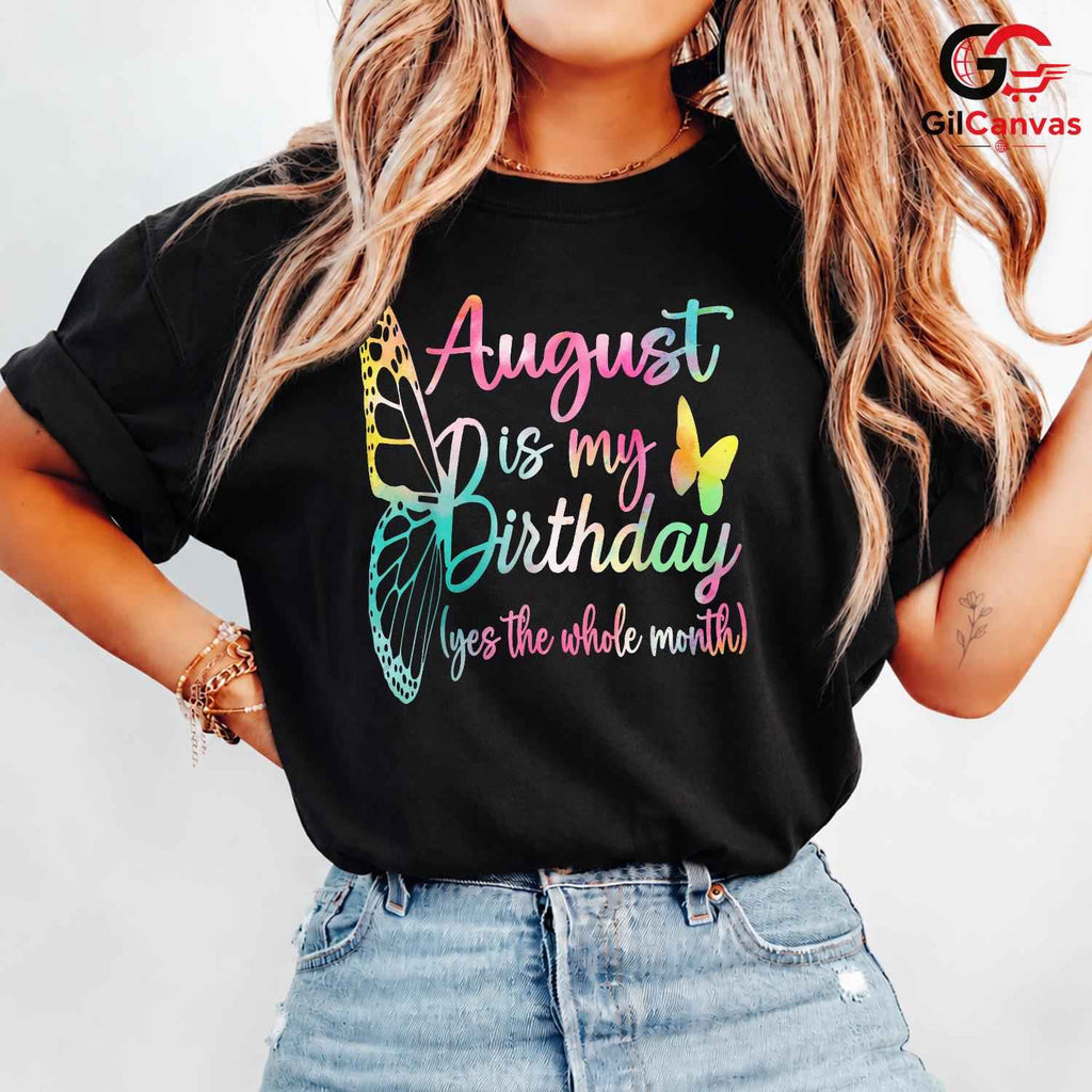 August Butterfly T-Shirt Unisex Birthday Gift For Kids And Adults Celebration