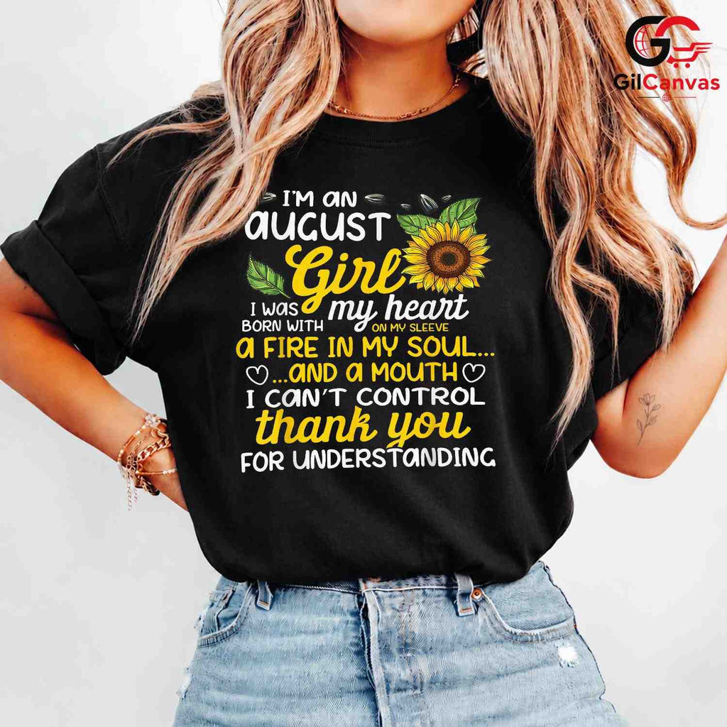 August Girl Sunflower T-Shirt Unisex Birthday Gift Idea For Women And Teens