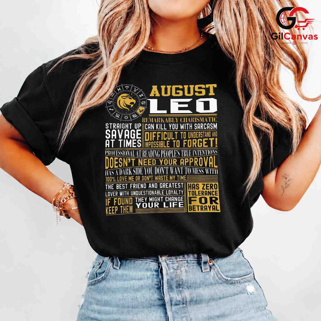 August Leo Astrology T-Shirt Unisex Fun Birthday Gift Idea For Zodiac Fan
