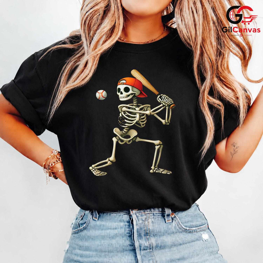 Baseball Skeleton Batter T-Shirt Unisex Funny Spooky Sports Fan Event Gift