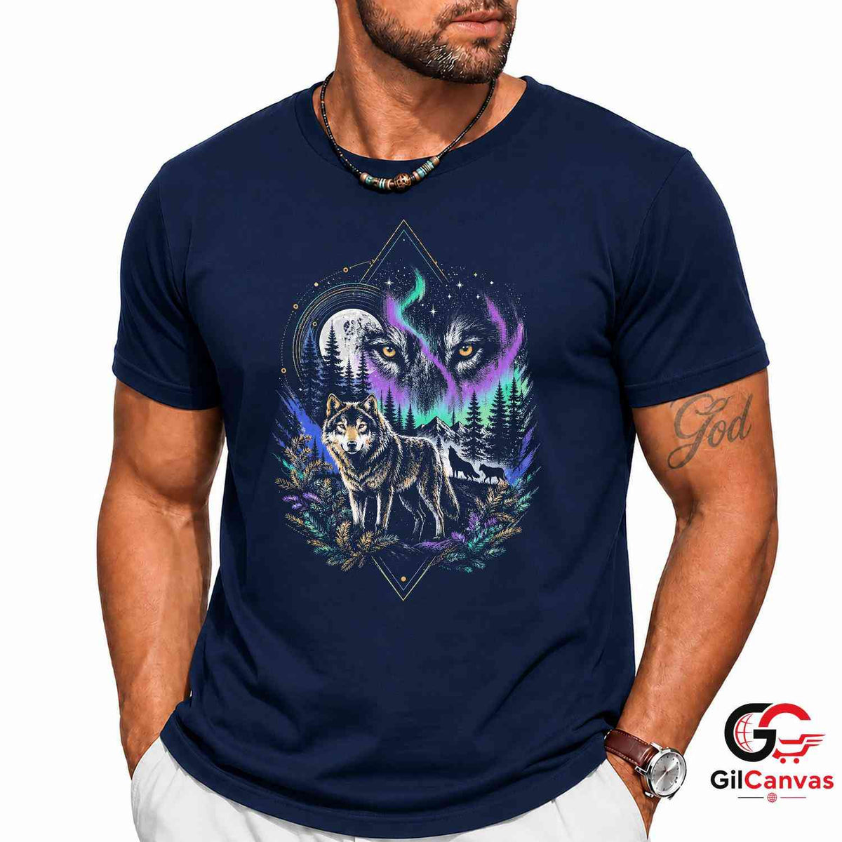 Black Forest Wolf Tee Shirt Nature Lover Camping Adventure Unisex Apparel