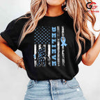 Blue Ribbon Believe Event Tee Unisex Cancer Awareness Supporter Gift Idea