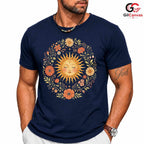 Boho Floral Sun Face T-Shirt Sleeping Summer Solstice Unisex Celestial Nature Tee