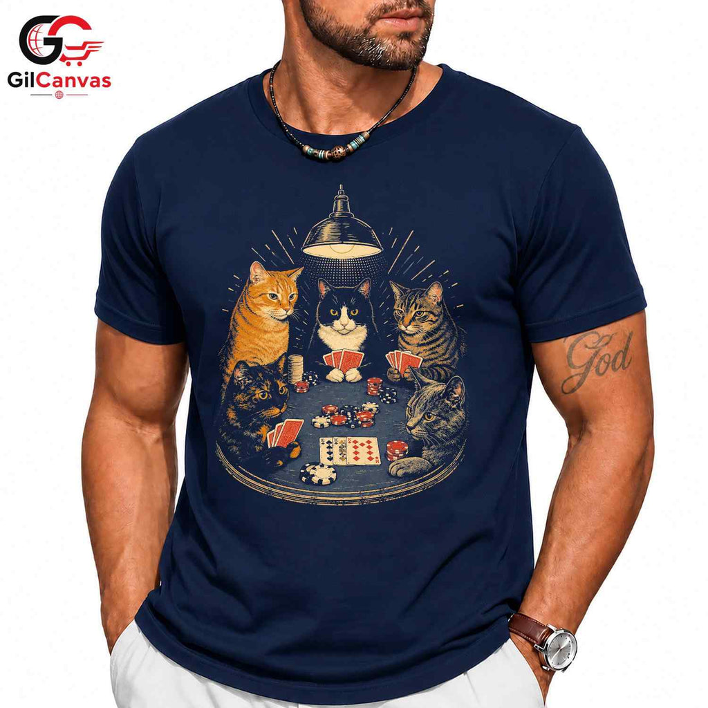 Cats Playing Poker T-Shirt Unisex Humorous Animal Lover Card Graphic Apparel