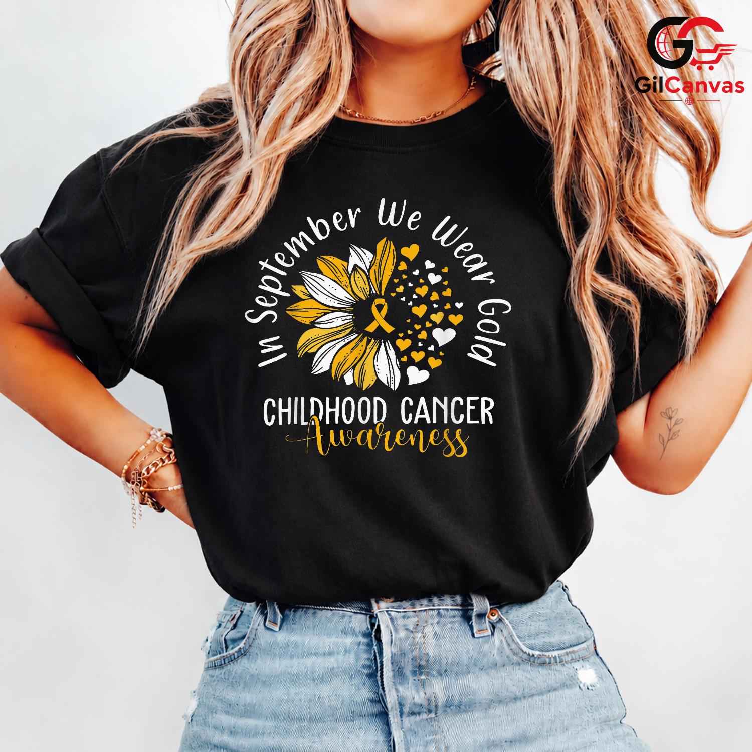 Childhood Cancer Ribbon Tee Shirt Unisex September Awareness Event Gift Kids