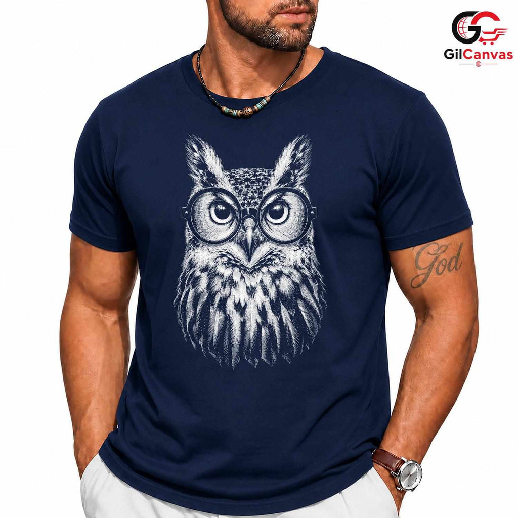 Clever Spectacled Owl T-Shirt Graduation Academic Unisex Bird Lover Gift Tee