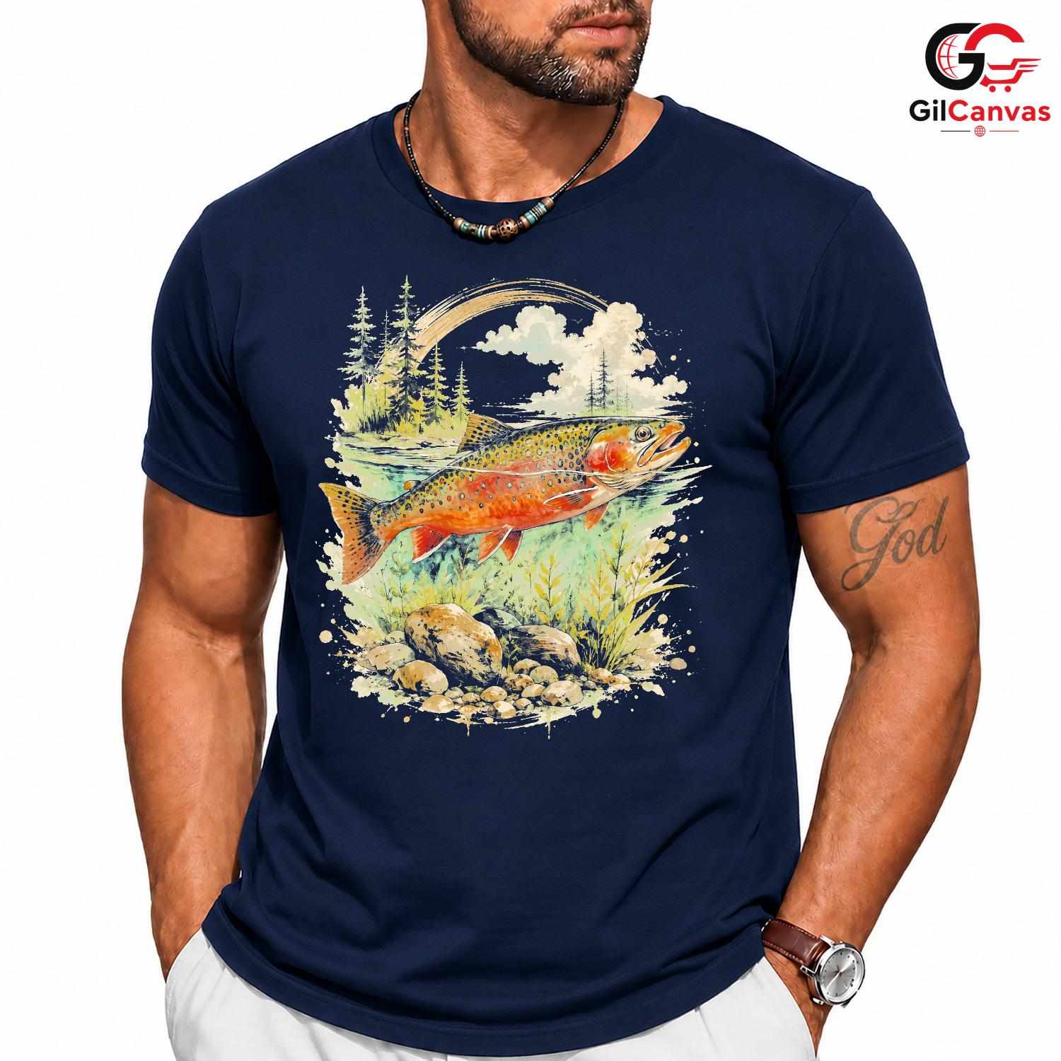 Colorful Trout Fishing T-Shirt Unisex Outdoor Enthusiast Nature Lover Graphic Tee