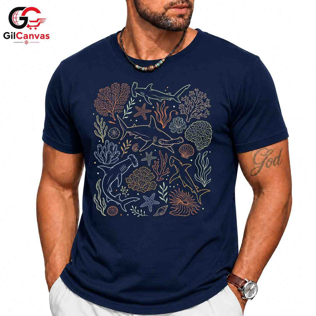 Coral Reef Shark T-Shirt Underwater Adventure Beachwear Ocean Unisex Apparel