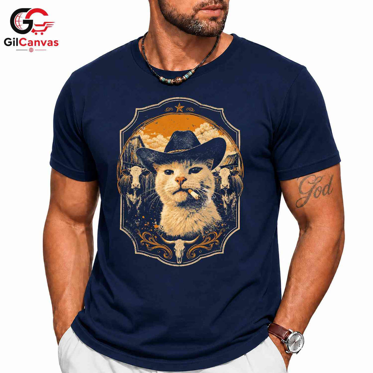 Country Funny Cat T-Shirt Unisex Animal Lover Theme Feline Graphic Casual Apparel