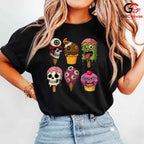 Creepy Ice Cream Skull T-Shirt Unisex Cool Halloween Party Gift Teens Adults