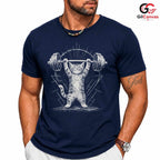 Cute Cat Barbell Workout T-Shirt Gym Fitness Lover Gift Unisex Graphic Apparel