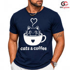Cute Cat Coffee T-Shirt Feline Lover Perfect Occasion Custom Graphic Unisex