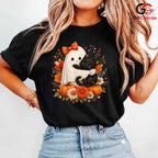 Cute Ghost And Cat Tee Shirt Unisex Fun Spooky Halloween Gift Idea For Kids