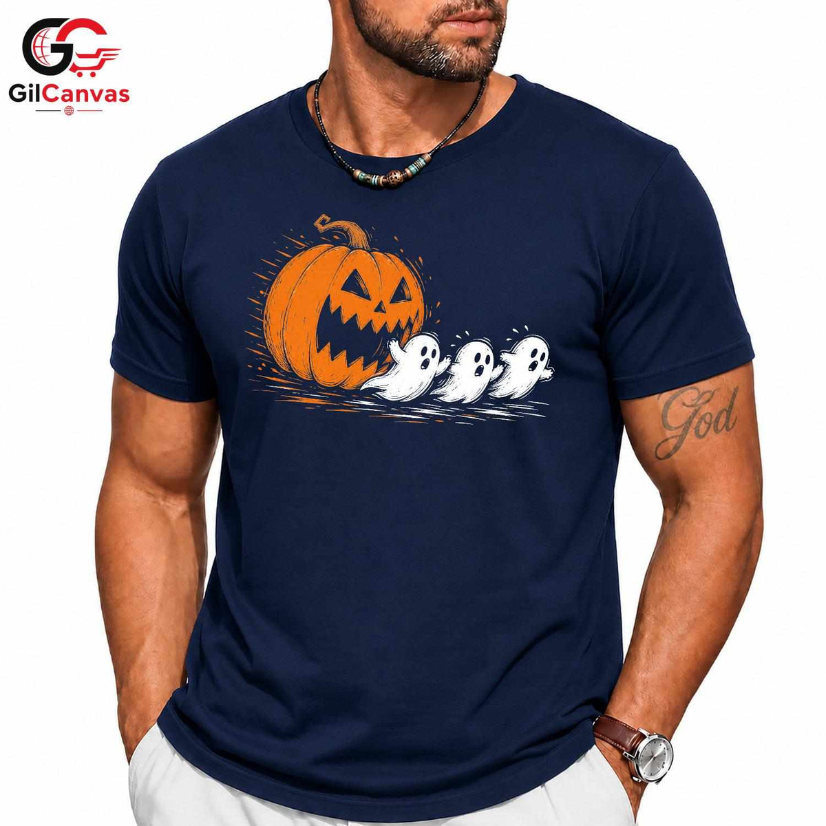Cute Ghost Pumpkin T-Shirt Halloween Perfect Kids Fun Graphic Tee Boys Girls