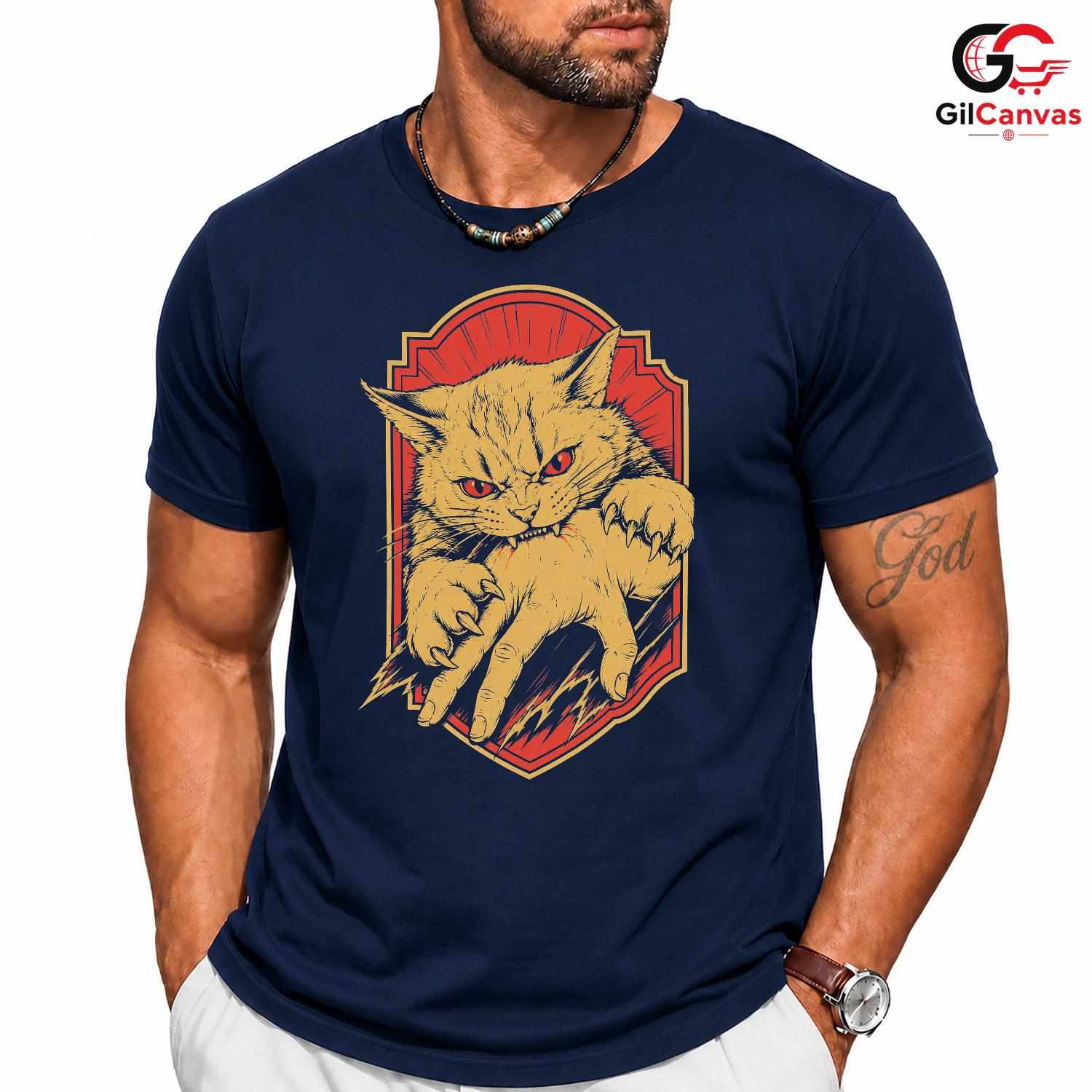 Dark Gothic Angry Cat T-Shirt Feline Attack Halloween Unisex Pet Graphic Apparel