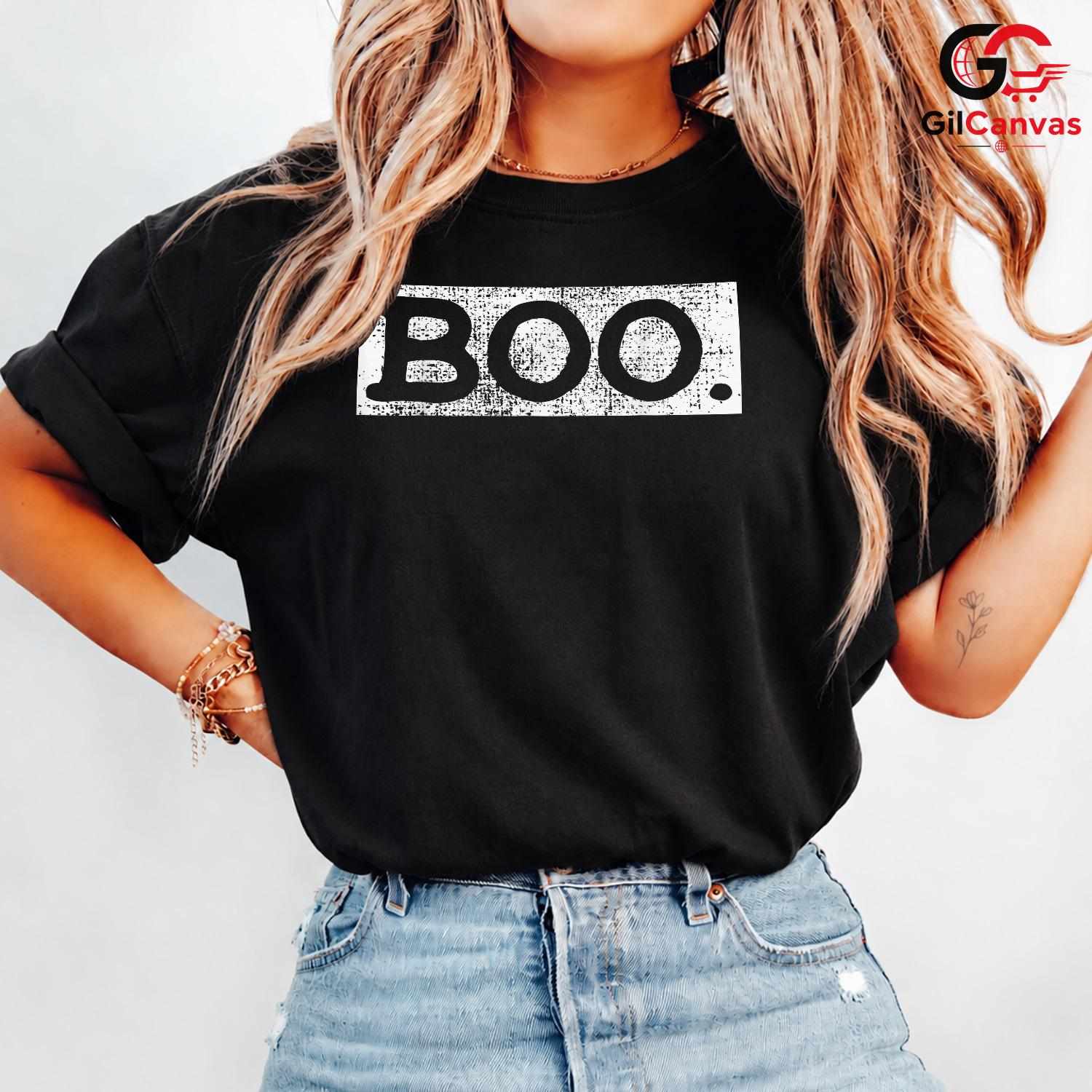 Distressed Boo Ghostly Text T-Shirt Unisex Spooky Fall Party Costume For All