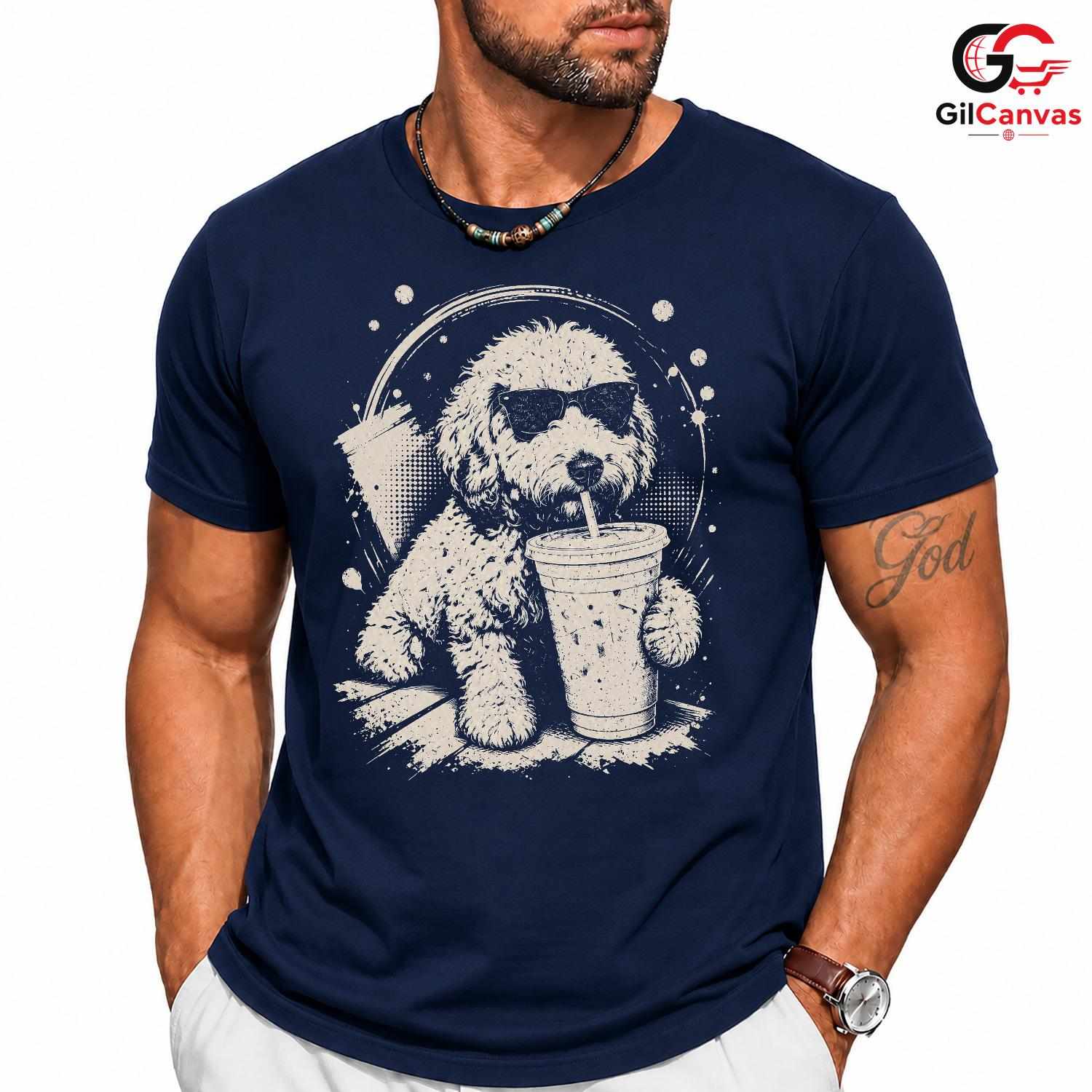Dog Drinking Smoothie T-Shirt Summer Pet Lover Humor Unisex Graphic Apparel
