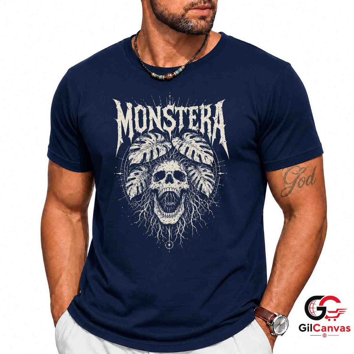 Edgy Skull With Leaves T-Shirt Spooky Halloween Unisex Graphic Apparel Tee