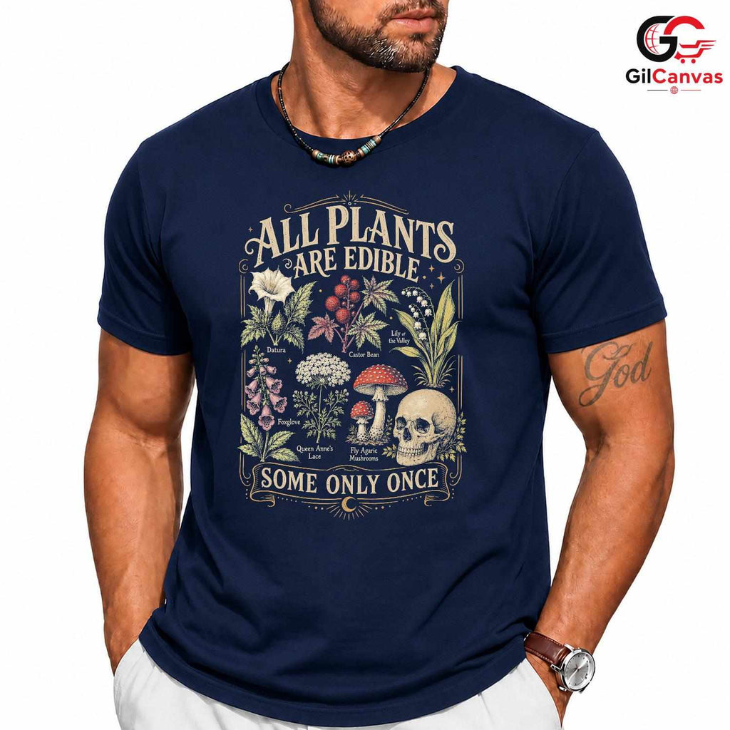 Edible Once Plant Skull T-Shirt Dark Humor Botanical Unisex Halloween Apparel