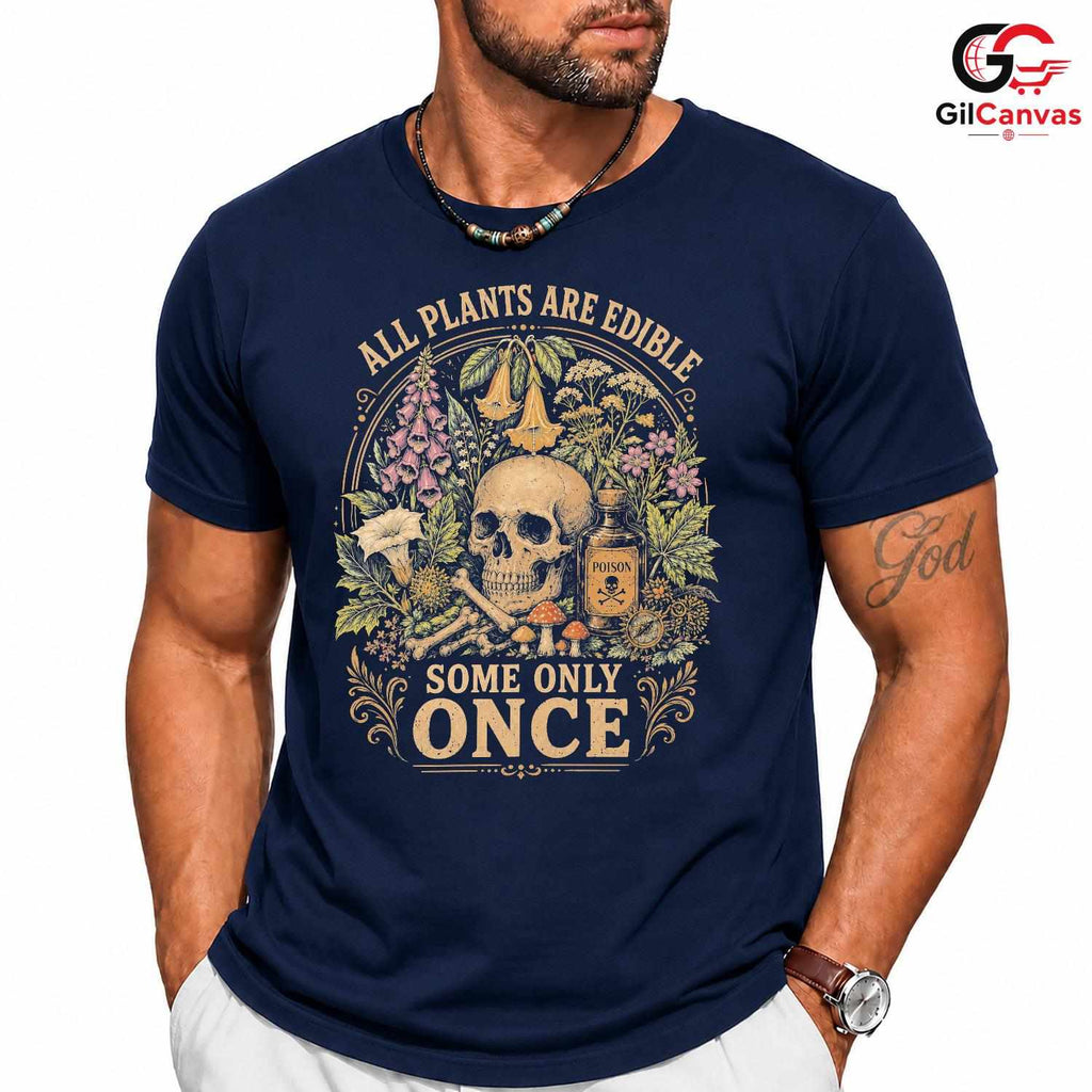 Edible Plants Skull T-Shirt Gothic Nature Halloween Unisex Graphic Apparel