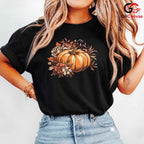 Fall Floral Pumpkin T-Shirt Unisex Perfect Autumn Season Gift Men And Women
