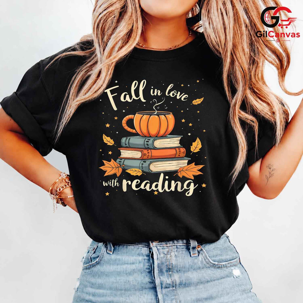 Fall Reading Pumpkin T-Shirt Unisex Cozy Autumn Book Lover Enthusiast Gift
