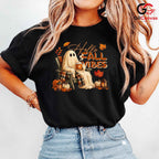 Fall Vibes Ghost Halloween Tee Unisex Spooky Autumn Lover Gift Kids Adults