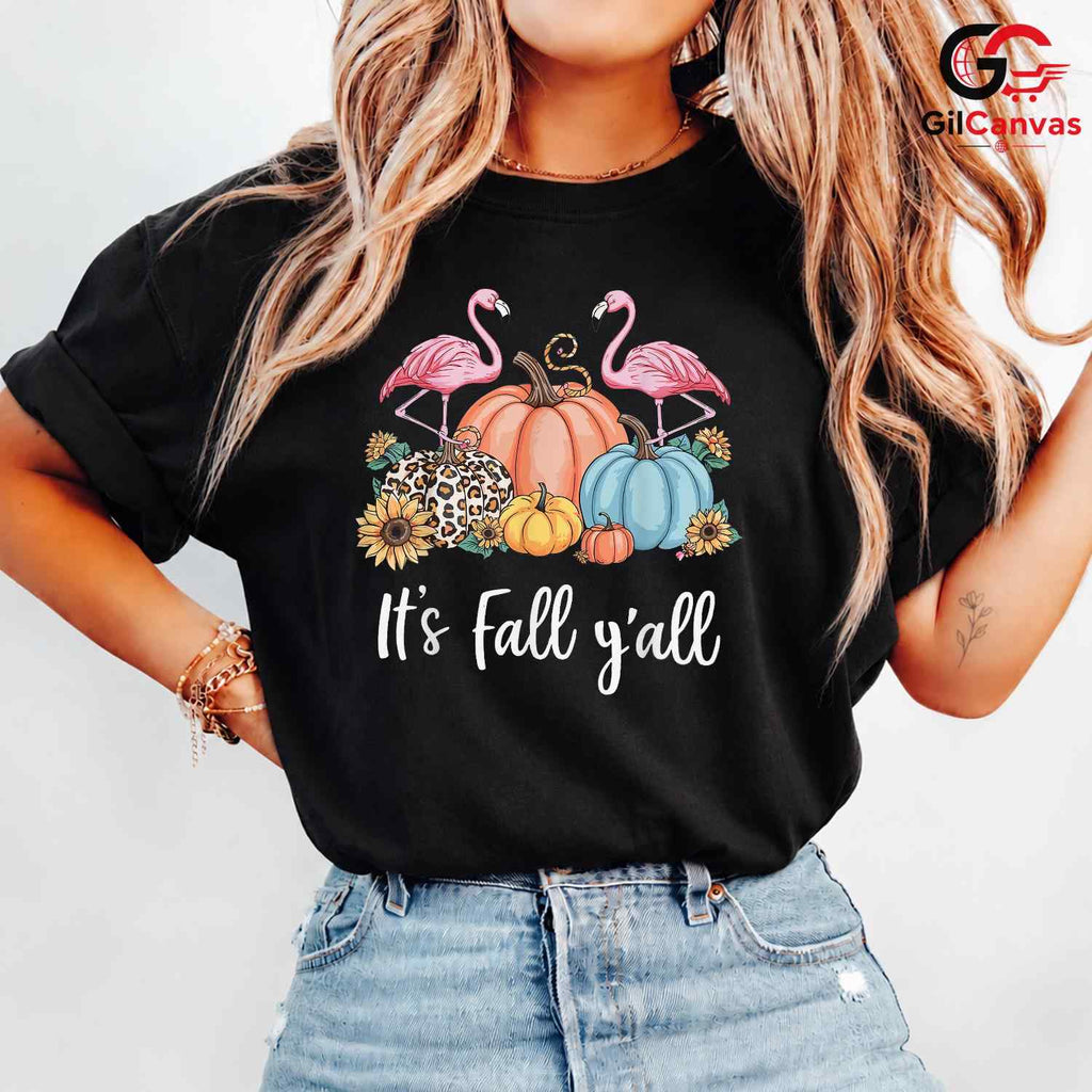 Flamingo Pumpkin Fall T-Shirt Unisex Cute Autumn Tropical Gift Idea For Women
