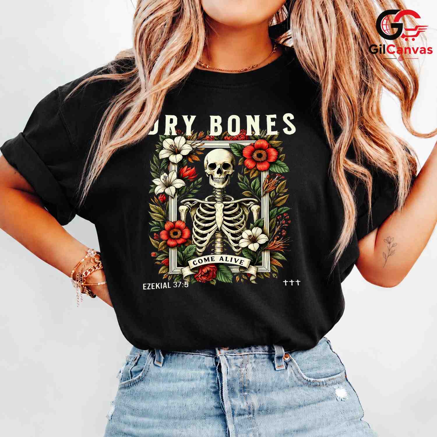 Floral Skeleton Fall Tee Shirt Unisex Spooky Halloween Event Gift For Adults