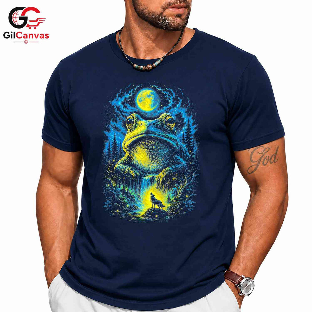 Forest Moon Frog T-Shirt Waterfall Design Halloween Graphic Men Women Apparel