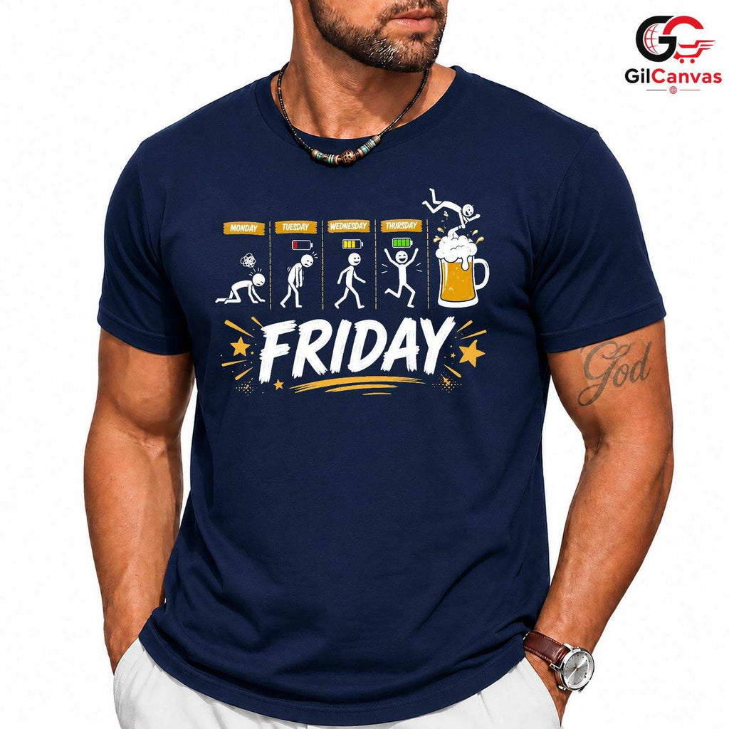 Friday Stickman Beer Mug T-Shirt Funny Weekend Party Unisex Graphic Apparel Tee