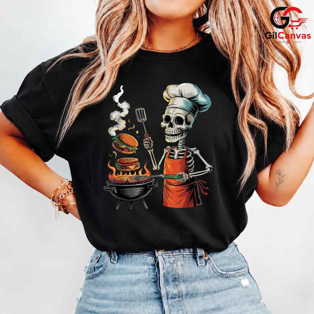 Funny BBQ Skeleton Chef Shirt Unisex Great Grilling Foodie Gift For Halloween