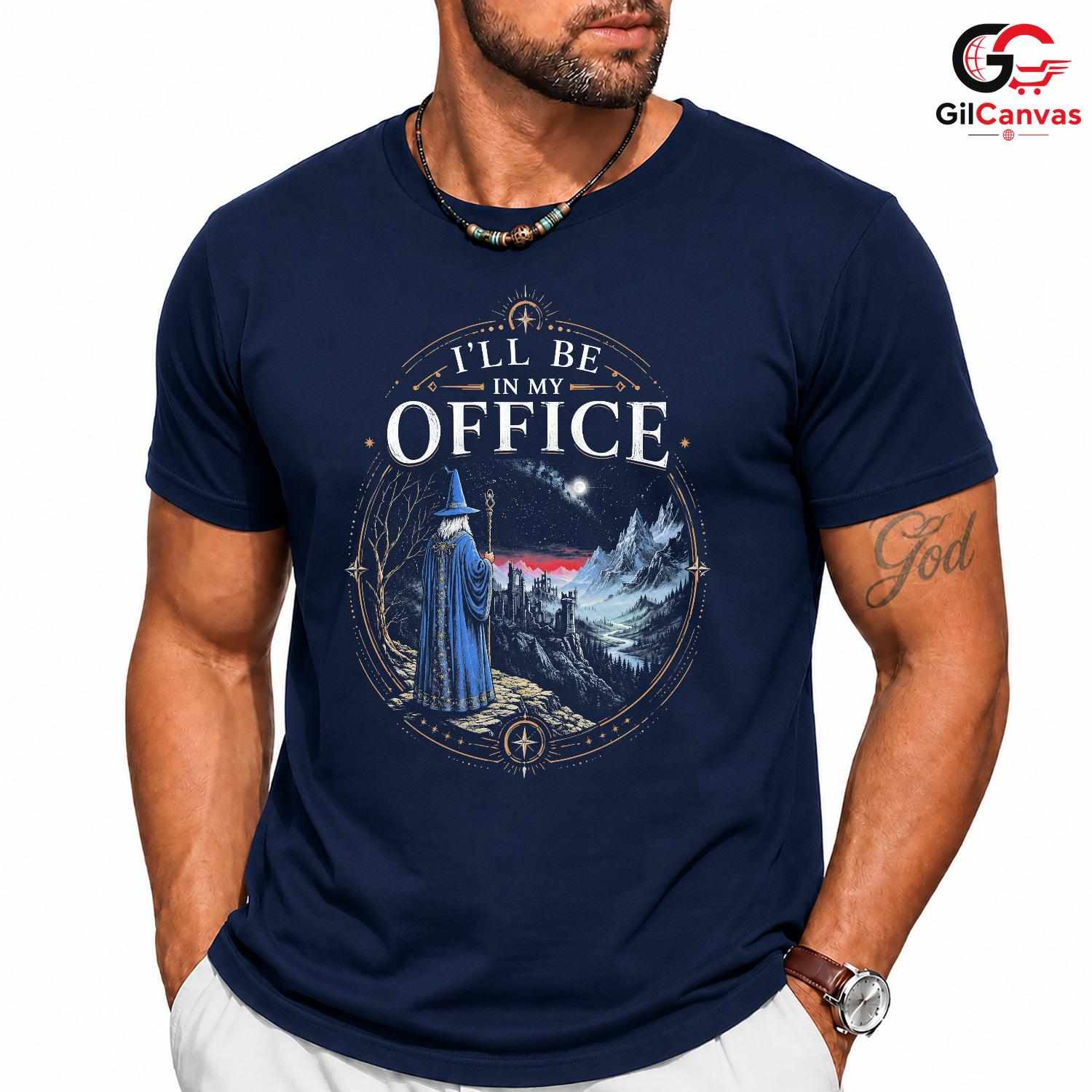 Funny Wizard Office T-Shirt Mythical Fantasy Lover Gift Unisex Graphic Apparel
