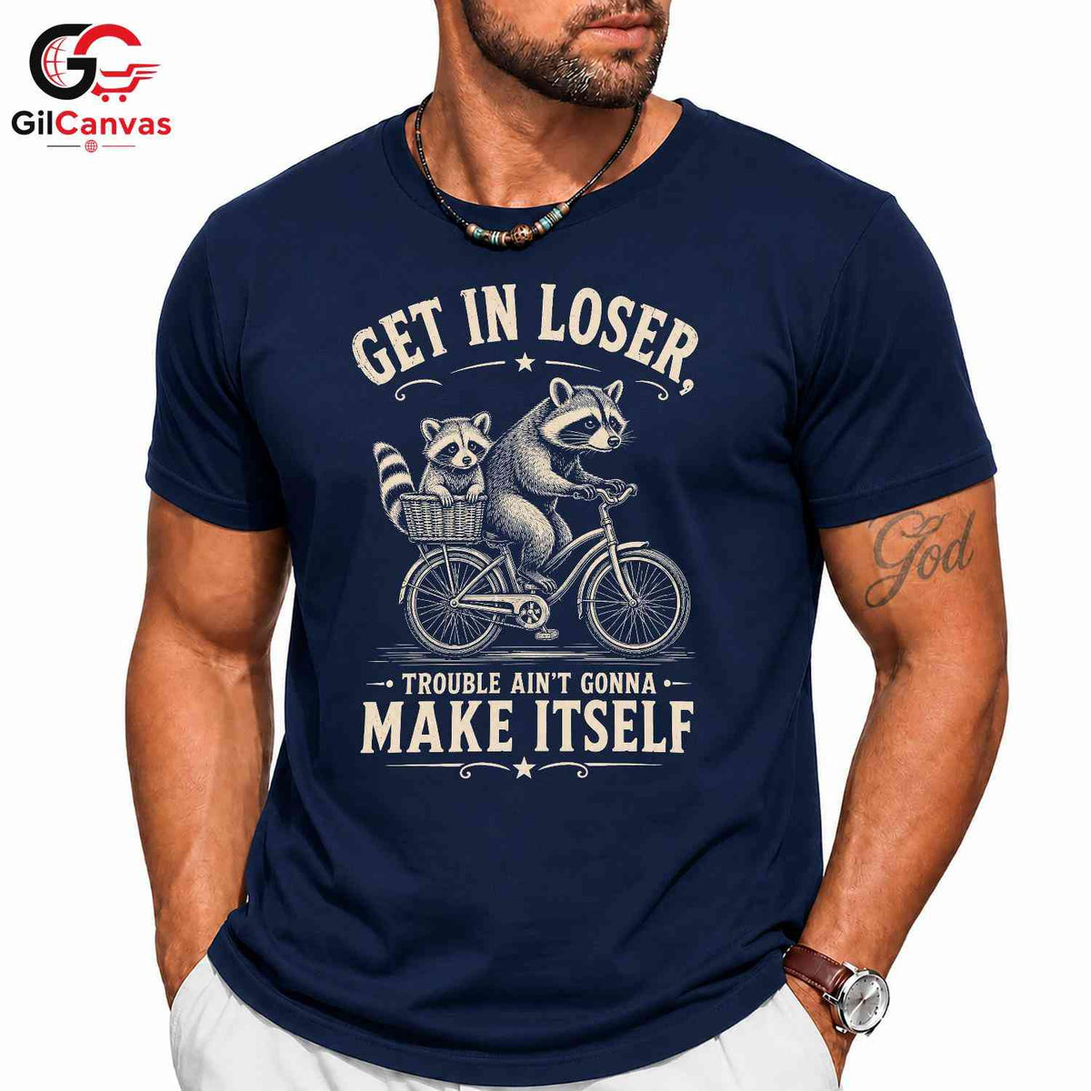 Get In Loser Raccoon T-Shirt Outdoor Adventure Humor Fun Graphic Unisex Tee
