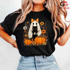 Ghost Black Cat Halloween T-Shirt Unisex Spooky Fall Event Gift Kids Adults