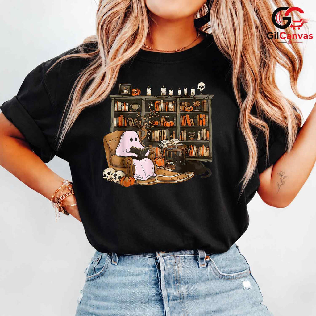 Ghost Reading Halloween T-Shirt Unisex Spooky Book Lover Gift Idea For Kids