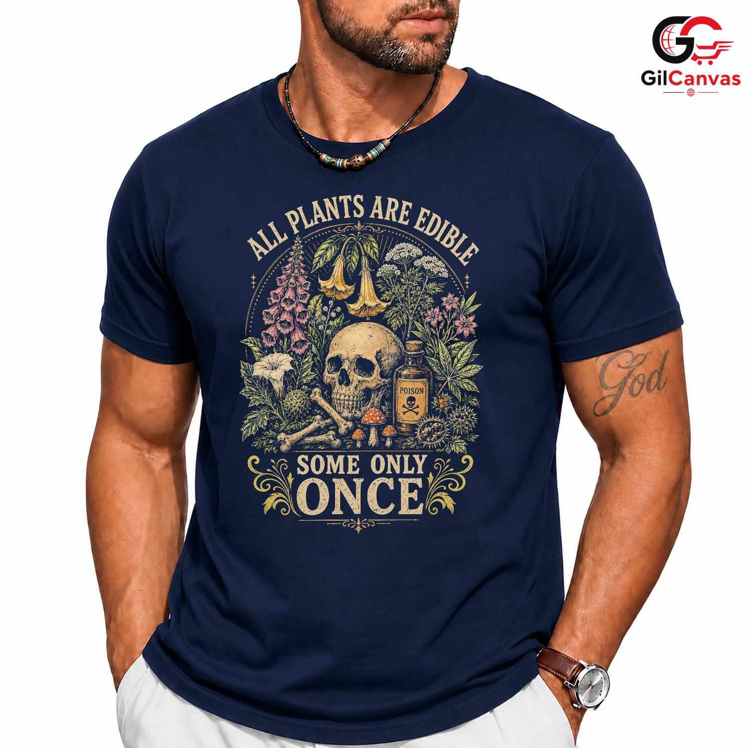 Gothic Edible Plant Skull T-Shirt Halloween Nature Lover Unisex Graphic Tee