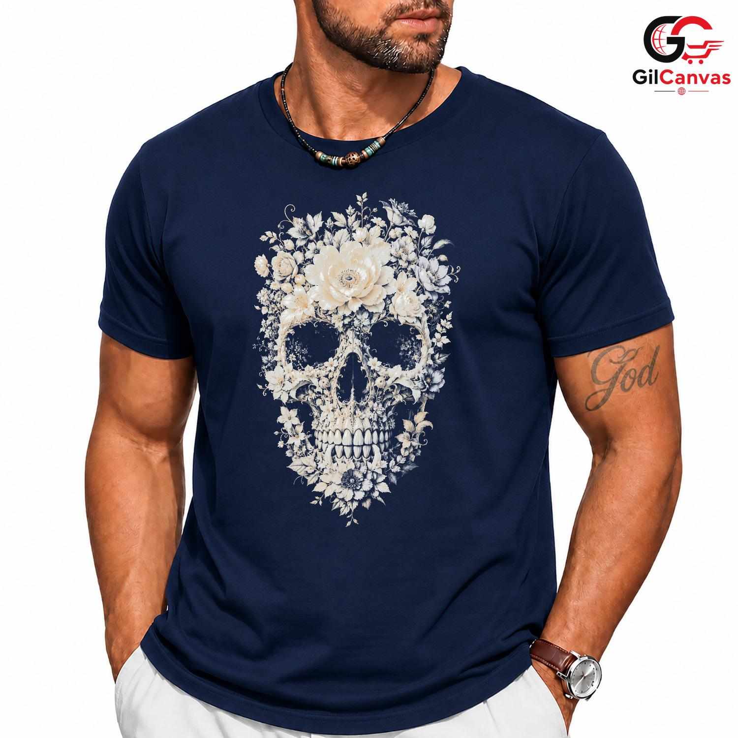 Gothic Floral Skull T-Shirt Dark Academia Halloween Unisex Celebration Apparel