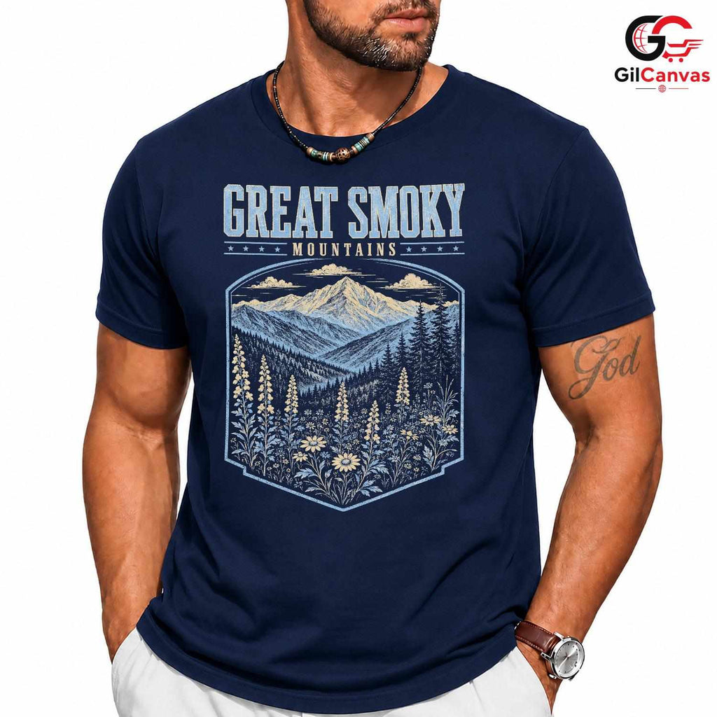 Great Smoky Mountain T-Shirt Vintage Wildflower Hiking Unisex Nature Apparel Tee