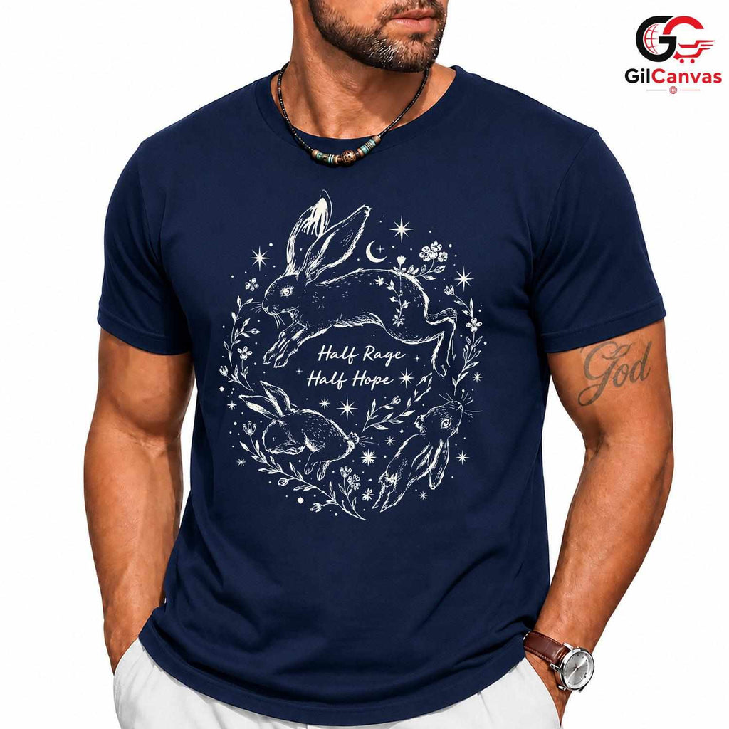 Half Rage Half Hope T-Shirt Cute Rabbit Spring Graphic Unisex Casual Apparel