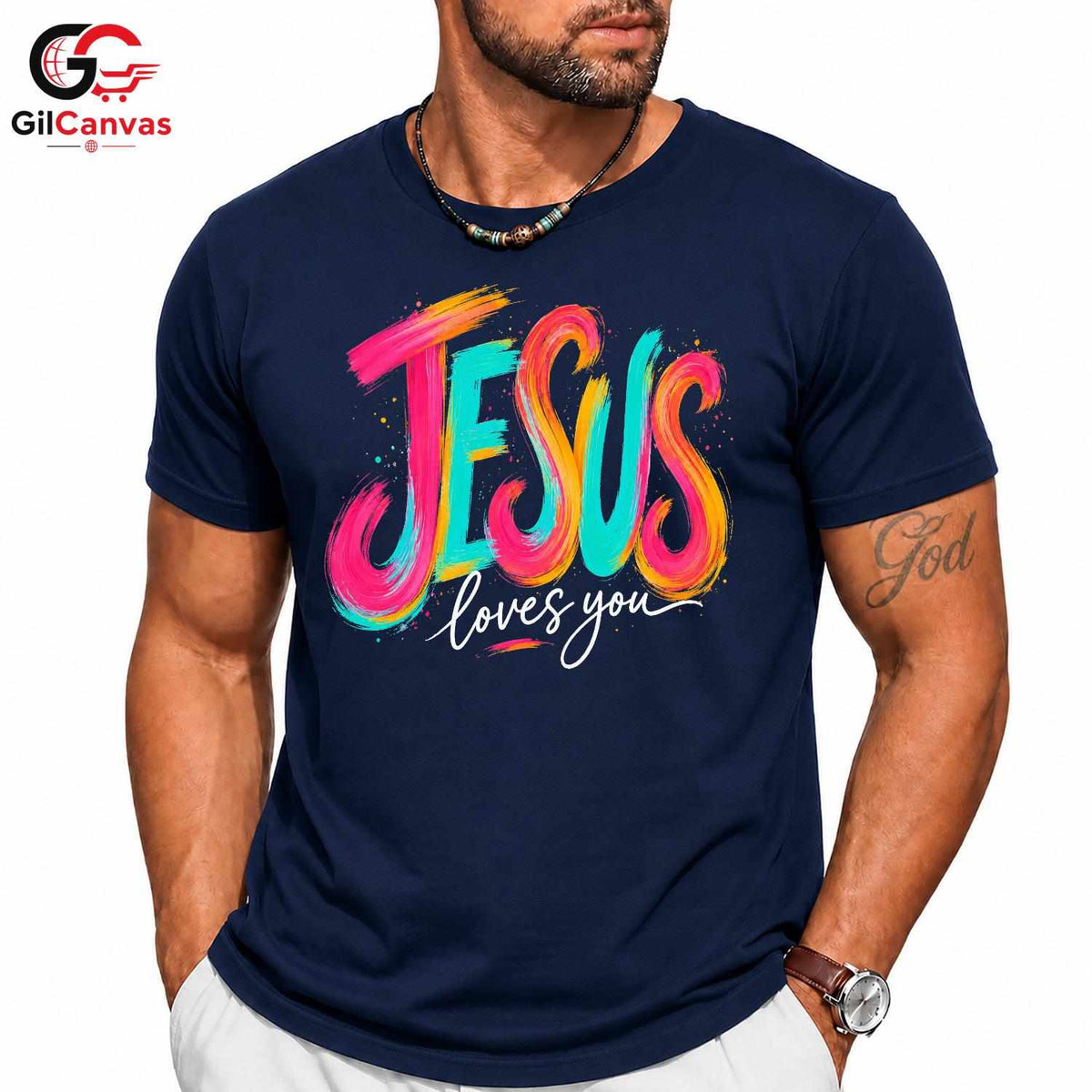 Jesus Loves You Graphic Tee Colorful Christmas Inspirational Unisex Apparel