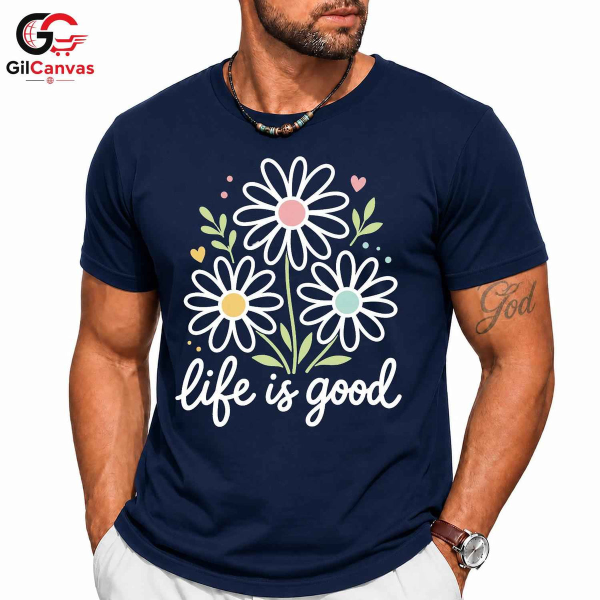 Life Is Good Floral T-Shirt Spring Summer Casual Style Perfect Women Men Tee