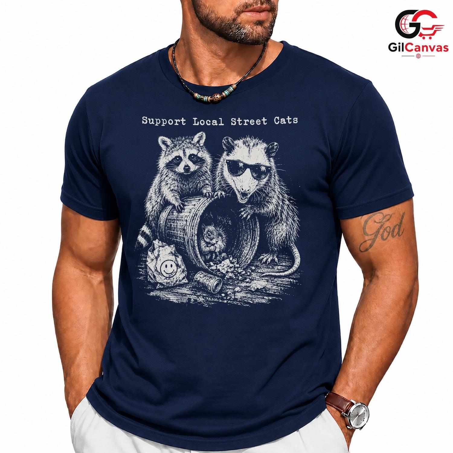 Local Street Cats Funny T-Shirt Raccoon Opossum Animal Unisex Graphic Tee