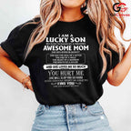 Lucky Son Funny Mom Tee Shirt Unisex Family Humor Birthday Gift For Mother