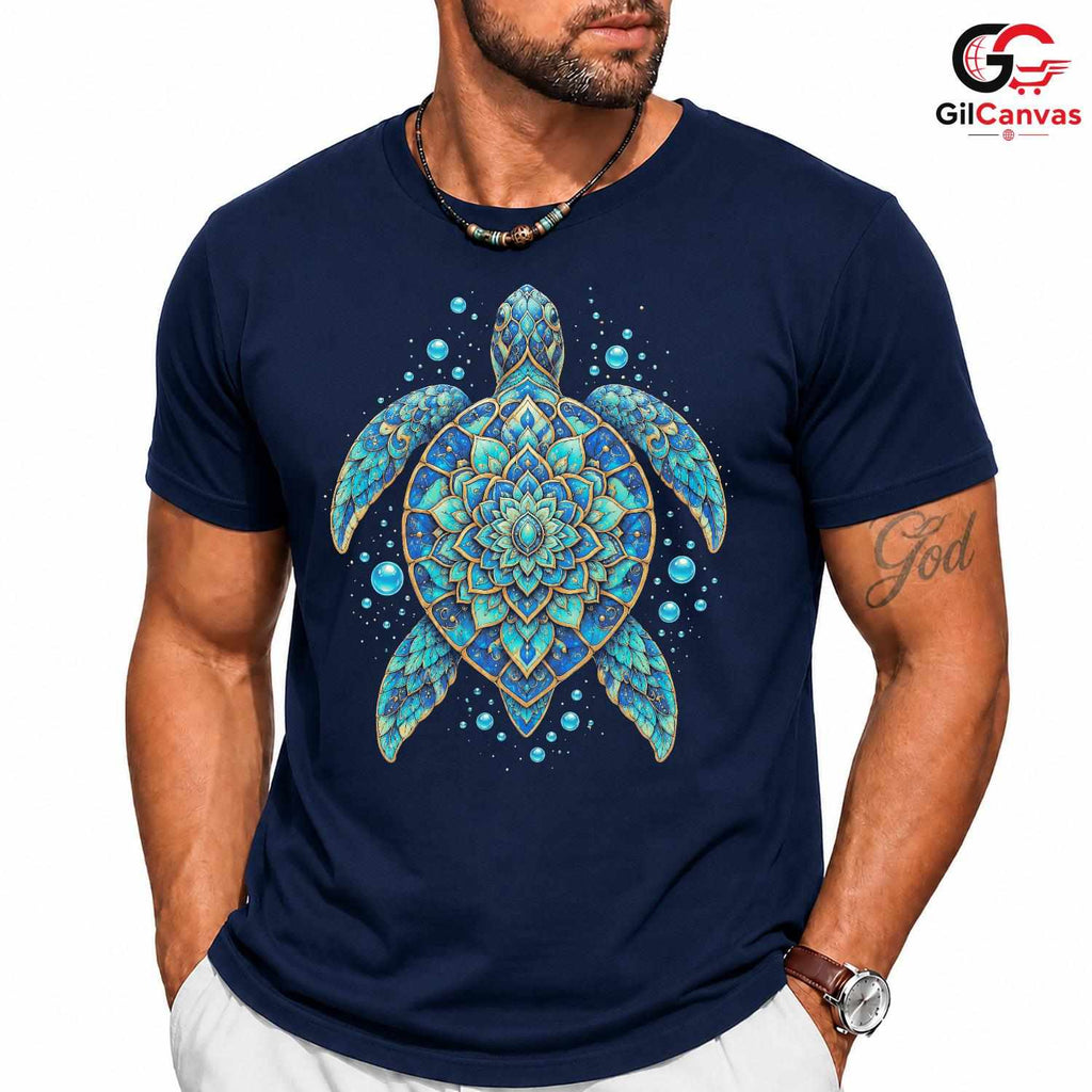 Mandala Turtle Ocean Tee Shirt Unique Beach Vibe Art Unisex Graphic Apparel