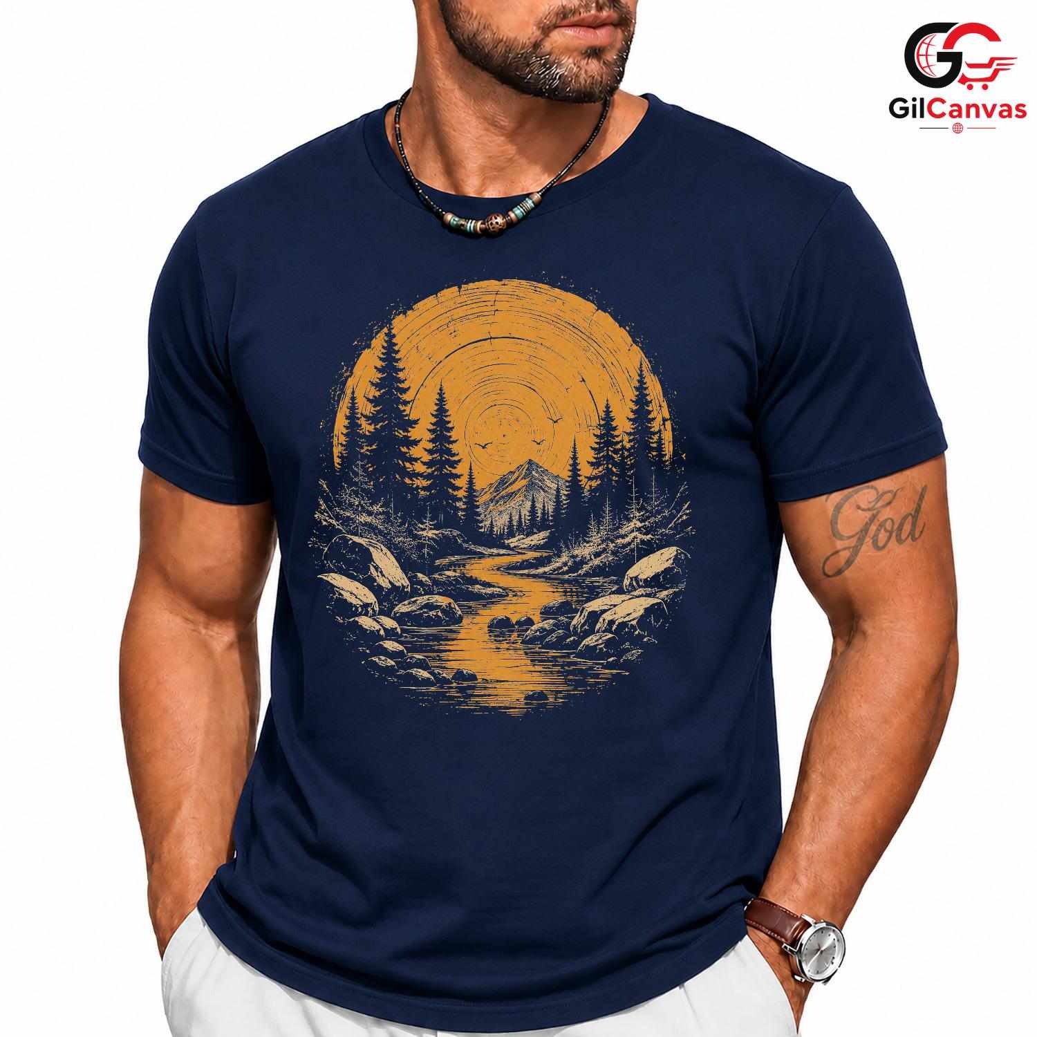 Mountain Forest River T-Shirt Scenic Nature Lover Unisex Adventure Graphic Tee