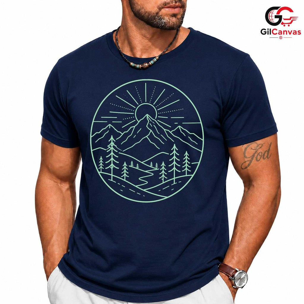 Mountain Landscape T-Shirt Nature Lover Outdoor Adventure Men Women Cool Tee