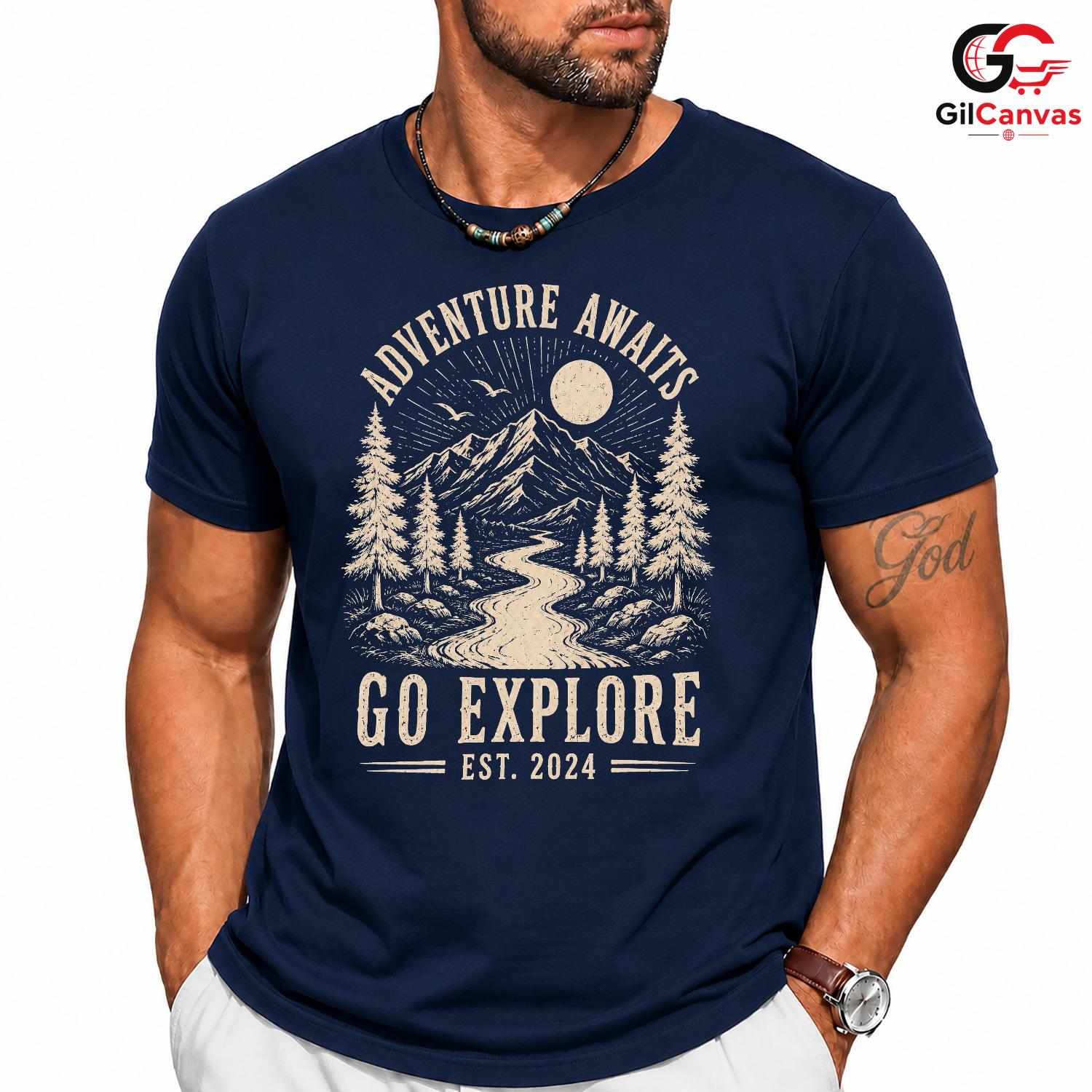 Mountain River Adventure T-Shirt Outdoor Explorer Unisex Hiking Graphic Apparel