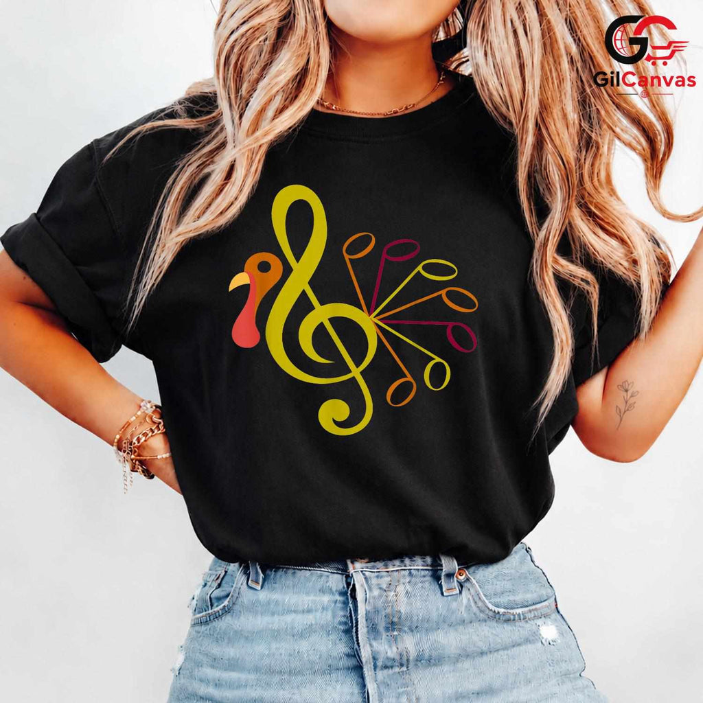 Music Note Turkey Fall T-Shirt Unisex Thanksgiving Musician Gathering Gift